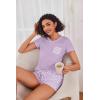 Ekouaer Womens Pajama Sets Short Sleeve Pajamas for Women Sets Soft Lounge Sets Casual V Neck Sleepwear PJS(Purple Stripes)