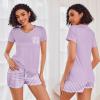 Ekouaer Womens Pajama Sets Short Sleeve Pajamas for Women Sets Soft Lounge Sets Casual V Neck Sleepwear PJS(Purple Stripes)