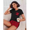 Ekouaer Womens Pajama Sets Short Sleeve Pajamas for Women Sets Soft Lounge Sets Casual V Neck Sleepwear PJS(Red Plaid)