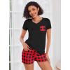 Ekouaer Womens Pajama Sets Short Sleeve Pajamas for Women Sets Soft Lounge Sets Casual V Neck Sleepwear PJS(Red Plaid)