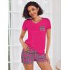 Ekouaer Womens Pajama Sets Short Sleeve Pajamas for Women Sets Soft Lounge Sets Casual V Neck Sleepwear PJS(Rose Red Plaid)