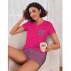 Ekouaer Womens Pajama Sets Short Sleeve Pajamas for Women Sets Soft Lounge Sets Casual V Neck Sleepwear PJS(Rose Red Plaid)