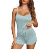 EKOUAER Pajama Sets for Women Lingerie Sleepwear Soft Pjs 2 Piece Cami Shorts Set U Neck Adjustable Strap Nightwear(Glacial Green)
