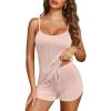 EKOUAER Pajama Sets for Women Lingerie Sleepwear Soft Pjs 2 Piece Cami Shorts Set U Neck Adjustable Strap Nightwear(Light Khaki)