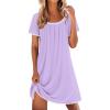 Ekouaer Cotton Nightgowns for Women Lace Trim Sleep Shirts Short Sleeve Night Shirts Sleep Dress with Pockets(Light Purple)