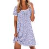 Ekouaer Cotton Nightgowns for Women Lace Trim Sleep Shirts Short Sleeve Night Shirts Sleep Dress with Pockets(Purple Floral)