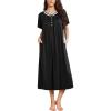 Ekouaer Long Nightgowns for Women Short Sleeve Sleepshirt Button Sleep Dress with Pockets(Black)