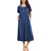 Ekouaer Long Nightgowns for Women Short Sleeve Sleepshirt Button Sleep Dress with Pockets(Blue)