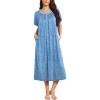 Ekouaer Long Nightgowns for Women Short Sleeve Sleepshirt Button Sleep Dress with Pockets(Blue Flower)