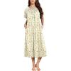 Ekouaer Long Nightgowns for Women Short Sleeve Sleepshirt Button Sleep Dress with Pockets(Green Leaf)