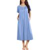 Ekouaer Long Nightgowns for Women Short Sleeve Sleepshirt Button Sleep Dress with Pockets(Light Blue)