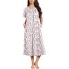 Ekouaer Long Nightgowns for Women Short Sleeve Sleepshirt Button Sleep Dress with Pockets(Pink Flower)