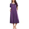 Ekouaer Long Nightgowns for Women Short Sleeve Sleepshirt Button Sleep Dress with Pockets(Purple)