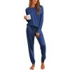 Ekouaer Pajamas Womens Long Sleeve Pj Set 2 Piece Loungewear Soft Comfy Sleepwear with Jogger Pants S-XXL(Blue)
