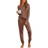 Ekouaer Pajamas Womens Long Sleeve Pj Set 2 Piece Loungewear Soft Comfy Sleepwear with Jogger Pants S-XXL(Brown)