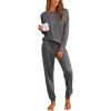 Ekouaer Pajamas Womens Long Sleeve Pj Set 2 Piece Loungewear Soft Comfy Sleepwear with Jogger Pants S-XXL(Dark Grey)