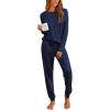 Ekouaer Pajamas Womens Long Sleeve Pj Set 2 Piece Loungewear Soft Comfy Sleepwear with Jogger Pants S-XXL(Navy)