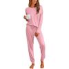Ekouaer Pajamas Womens Long Sleeve Pj Set 2 Piece Loungewear Soft Comfy Sleepwear with Jogger Pants S-XXL(Pink)