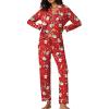 Ekouaer Pajamas Women’s Long Sleeve Sleepwear Soft Button Down Loungewear Pjs Lounge Set Nightwear XS-XXL(Christmas Red With Santa Pattern)
