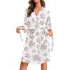 Ekouaer Robes for Women Waffle Knit Bathrobe Lightweight Kimono Robe Knee Length Loungewear with Pockets(Floral White)