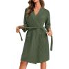 Ekouaer Robes for Women Waffle Knit Bathrobe Lightweight Kimono Robe Knee Length Loungewear with Pockets(Green)