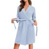 Ekouaer Robes for Women Waffle Knit Bathrobe Lightweight Kimono Robe Knee Length Loungewear with Pockets(Light Blue)