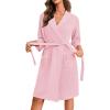 Ekouaer Robes for Women Waffle Knit Bathrobe Lightweight Kimono Robe Knee Length Loungewear with Pockets(Pink)