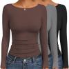 Ekouaer Women’s Boat Neck Tops 3 Packs Long Sleeve Shirts Ruched Fall Fashion 2025 Outfits Basic Thermal Underscrubs(3pcs Black / Brown / Grey)