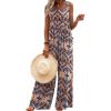 Ekouaer Women’s Casual Overalls Loose Wide Leg Jumpsuits Summer Boho Floral Printed Baggy Rompers with Pockets(Orange Bohemian)
