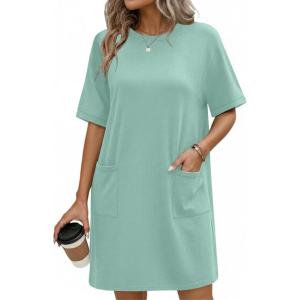 Ekouaer Cotton Nightgowns for Women Short Sleeve Sleep Shirts Crew Neck Night Dress Nightshirt with Pockets S-2XL(Green)