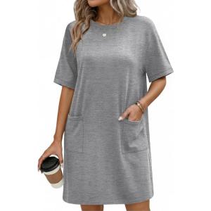 Ekouaer Cotton Nightgowns for Women Short Sleeve Sleep Shirts Crew Neck Night Dress Nightshirt with Pockets S-2XL(Light Gray)