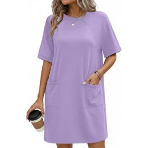 Ekouaer Cotton Nightgowns for Women Short Sleeve Sleep Shirts Crew Neck Night Dress Nightshirt with Pockets S-2XL(Lilac)