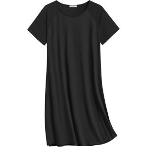 Ekouaer Nightgowns for Women Cotton Sleep Shirts Short Sleeve Nightshirt Crew Neck Night Gown Comfy Sleepwear Nightdress(Black)