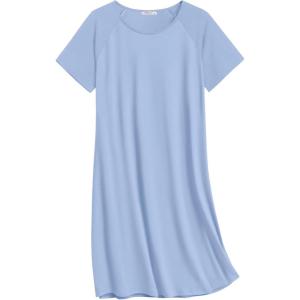 Ekouaer Nightgowns for Women Cotton Sleep Shirts Short Sleeve Nightshirt Crew Neck Night Gown Comfy Sleepwear Nightdress(Light Blue)