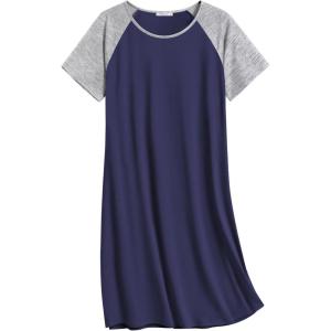 Ekouaer Nightgowns for Women Cotton Sleep Shirts Short Sleeve Nightshirt Crew Neck Night Gown Comfy Sleepwear Nightdress(Navy Blue)