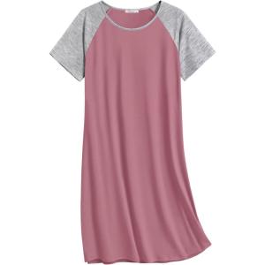 Ekouaer Nightgowns for Women Cotton Sleep Shirts Short Sleeve Nightshirt Crew Neck Night Gown Comfy Sleepwear Nightdress(Peach Pink)