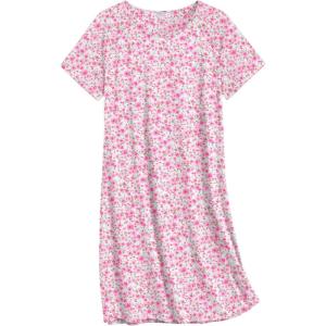 Ekouaer Nightgowns for Women Cotton Sleep Shirts Short Sleeve Nightshirt Crew Neck Night Gown Comfy Sleepwear Nightdress(Pink Floral)