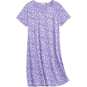 Ekouaer Nightgowns for Women Cotton Sleep Shirts Short Sleeve Nightshirt Crew Neck Night Gown Comfy Sleepwear Nightdress(Purple Abstract Dots)