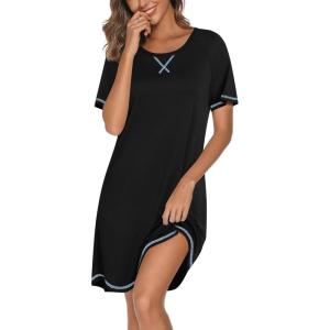 Ekouaer Nightgowns for Women Short Sleeve Sleep Shirts Crewneck Night Shirts Soft Sleepwear Caual T Shirt Sleep Dress(Black)