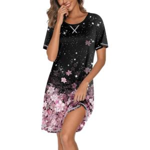 Ekouaer Nightgowns for Women Short Sleeve Sleep Shirts Crewneck Night Shirts Soft Sleepwear Caual T Shirt Sleep Dress(Cherry Blossoms)