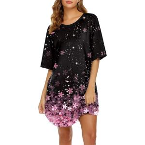 Ekouaer Nightgowns for Women Short Sleeves Sleep Shirt Crew Neck Night Shirt Colorblock Sleep Dress