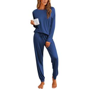 Ekouaer Pajamas Womens Long Sleeve Pj Set 2 Piece Loungewear Soft Comfy Sleepwear with Jogger Pants S-XXL(Blue)