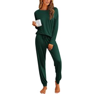 Ekouaer Pajamas Womens Long Sleeve Pj Set 2 Piece Loungewear Soft Comfy Sleepwear with Jogger Pants S-XXL(Green)