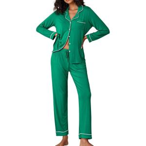 Ekouaer Pajamas Women’s Long Sleeve Sleepwear Soft Button Down Loungewear Pjs Lounge Set Nightwear XS-XXL(Green)