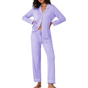 Ekouaer Pajamas Women’s Long Sleeve Sleepwear Soft Button Down Loungewear Pjs Lounge Set Nightwear XS-XXL(Lilac)