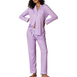 Ekouaer Pajamas Women’s Long Sleeve Sleepwear Soft Button Down Loungewear Pjs Lounge Set Nightwear XS-XXL(Lilac With White Dots)