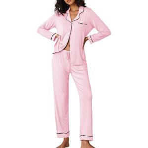 Ekouaer Pajamas Women’s Long Sleeve Sleepwear Soft Button Down Loungewear Pjs Lounge Set Nightwear XS-XXL(Pink)