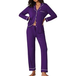Ekouaer Pajamas Women’s Long Sleeve Sleepwear Soft Button Down Loungewear Pjs Lounge Set Nightwear XS-XXL(Purple)