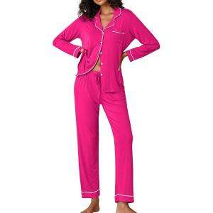 Ekouaer Pajamas Women’s Long Sleeve Sleepwear Soft Button Down Loungewear Pjs Lounge Set Nightwear XS-XXL(Rose)