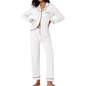 Ekouaer Pajamas Women’s Long Sleeve Sleepwear Soft Button Down Loungewear Pjs Lounge Set Nightwear XS-XXL(White)